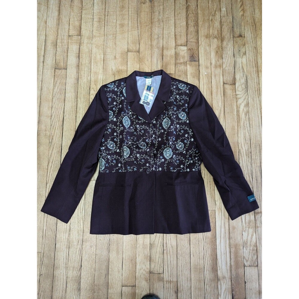 HW Design Blazer Jacket Floral Paisley Print Button Front Career Womens Size‎ 14